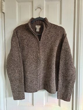 L.L.Bean Marled Brown and Cream Knit Women's Sweater Jacket